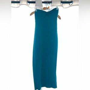 Teal Strapless Midi Dress